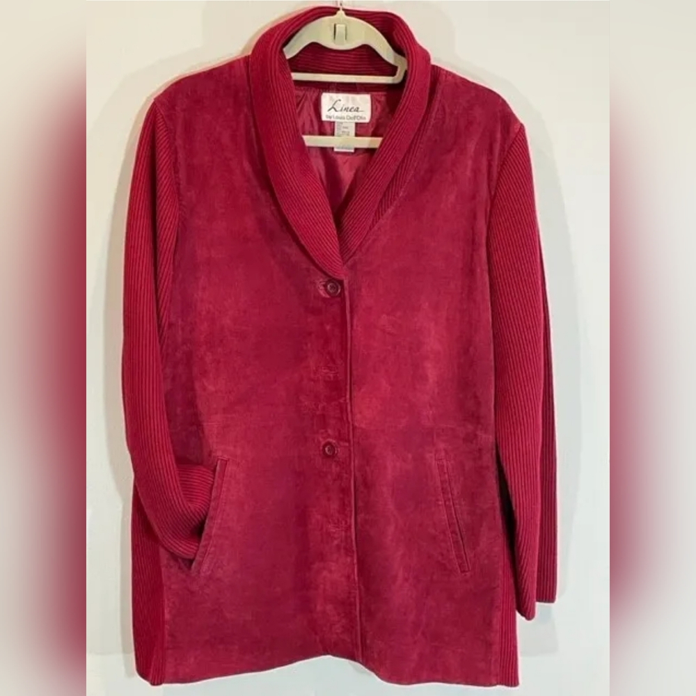 LINEA women's Red Wine color Suede knit sweater sleeve Jacket size XL